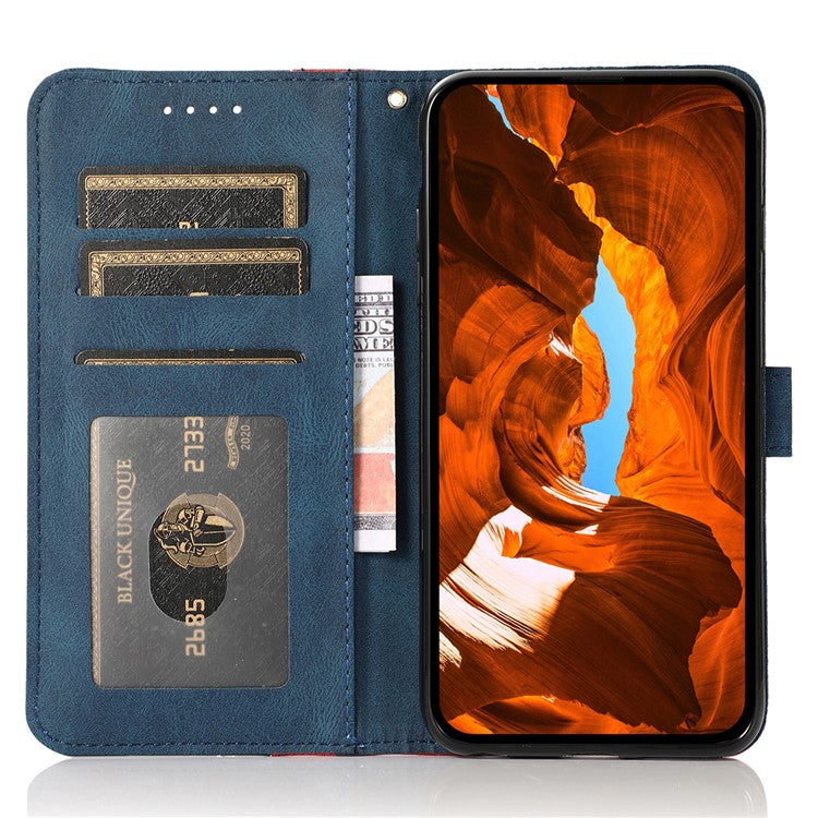 For Google Pixel 8a Case Color Splicing PU Leather Wallet Stand Phone Cover - Red+Blue