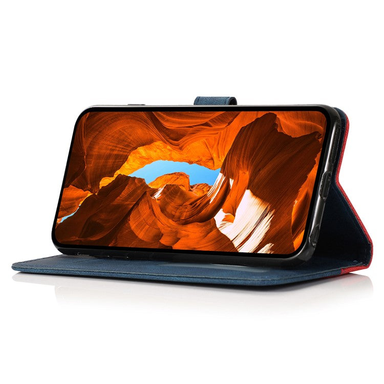 For Google Pixel 8a Case Color Splicing PU Leather Wallet Stand Phone Cover - Red+Blue