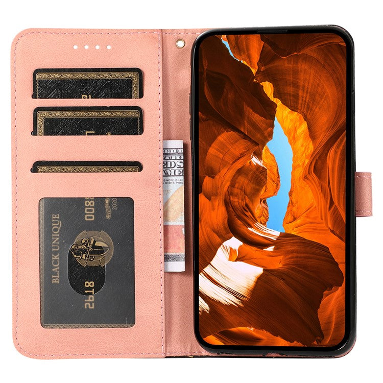 For Google Pixel 8a Case Color Splicing PU Leather Wallet Stand Phone Cover - Black+Pink