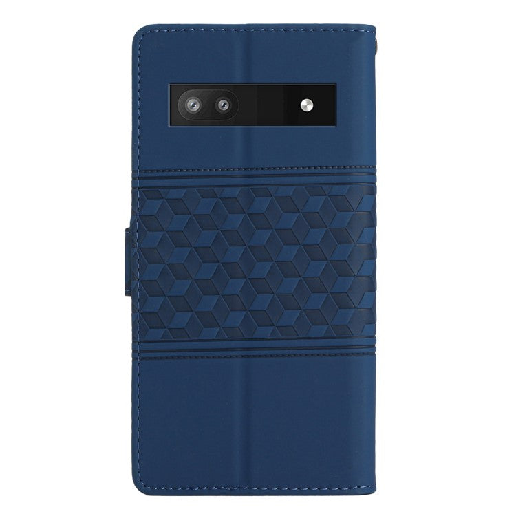 For Google Pixel 8a Wholesale Phone Case Imprinted Rhombus Wallet Phone Stand Cover - Blue