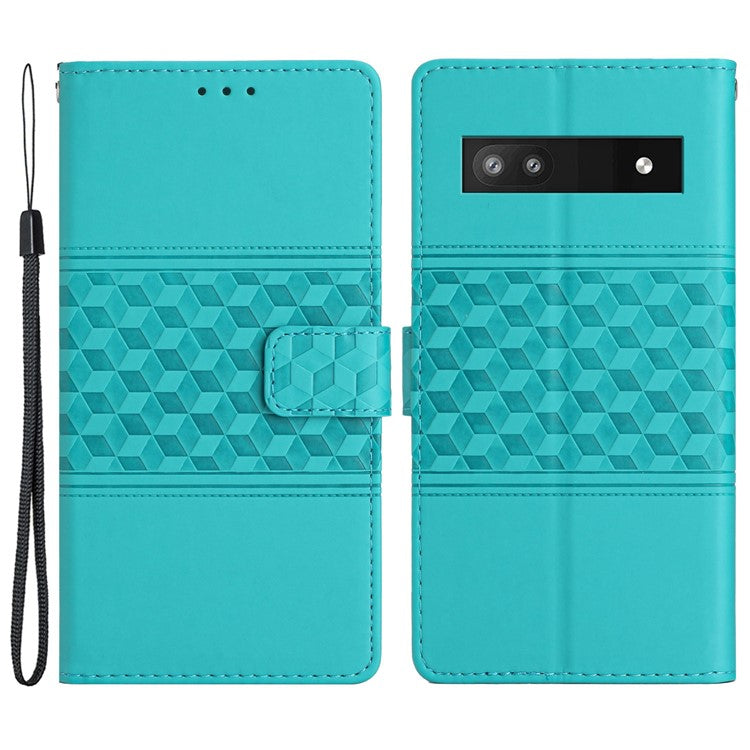 For Google Pixel 8a Wholesale Phone Case Imprinted Rhombus Wallet Phone Stand Cover - Sky Blue