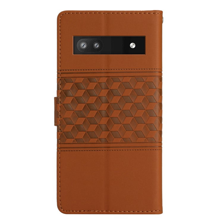 For Google Pixel 8a Wholesale Phone Case Imprinted Rhombus Wallet Phone Stand Cover - Brown