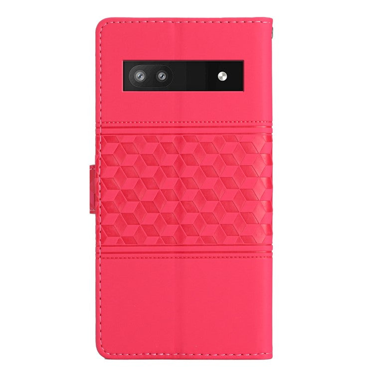 For Google Pixel 8a Wholesale Phone Case Imprinted Rhombus Wallet Phone Stand Cover - Rose