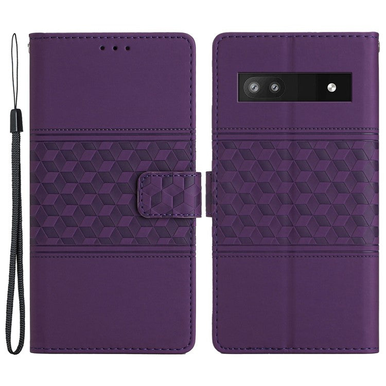 For Google Pixel 8a Wholesale Phone Case Imprinted Rhombus Wallet Phone Stand Cover - Purple