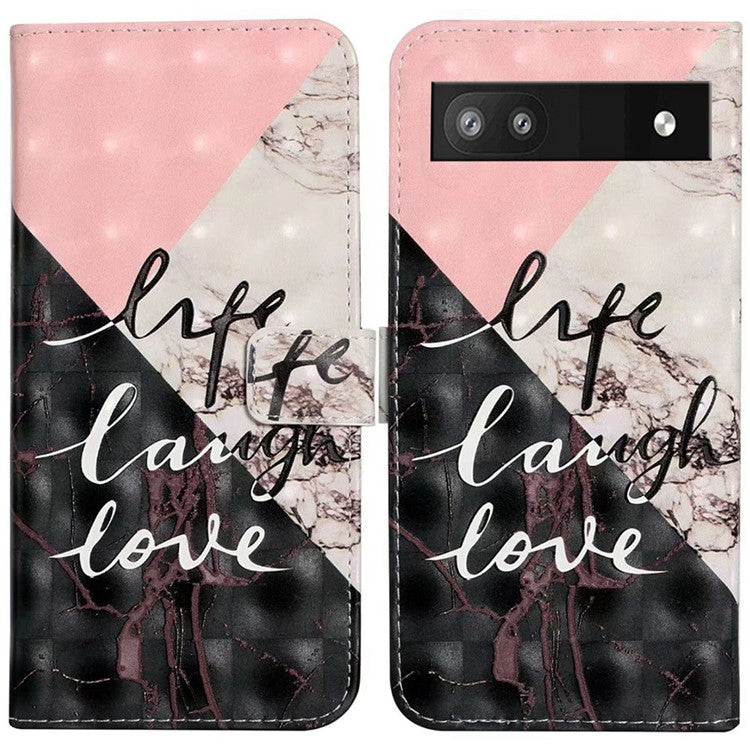 For Google Pixel 8a Mobile Phone Case 3D Pattern Printing Leather Cover - Tri-Color Marble