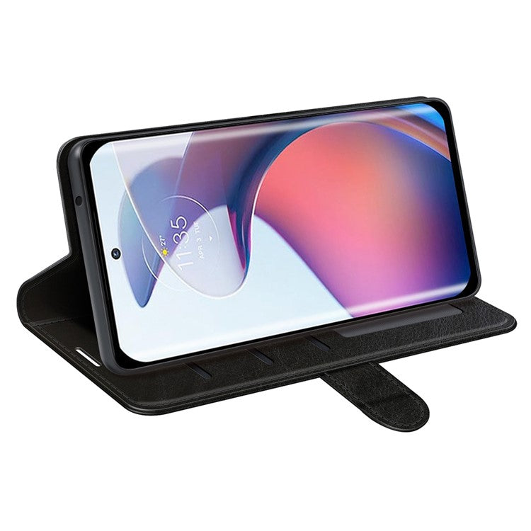 For Motorola Moto S30 Pro 5G / Edge 30 Fusion 5G Crazy Horse Texture Folio Flip PU Leather Cover Stand Wallet Anti-scratch Phone Case - Black