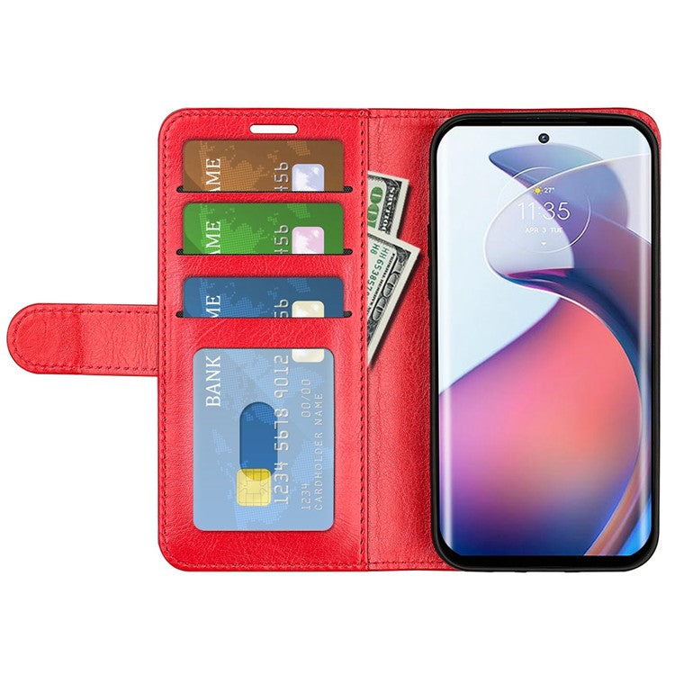 For Motorola Moto S30 Pro 5G / Edge 30 Fusion 5G Crazy Horse Texture Folio Flip PU Leather Cover Stand Wallet Anti-scratch Phone Case - Red