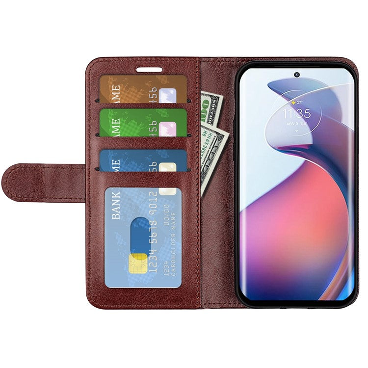 For Motorola Moto S30 Pro 5G / Edge 30 Fusion 5G Crazy Horse Texture Folio Flip PU Leather Cover Stand Wallet Anti-scratch Phone Case - Brown
