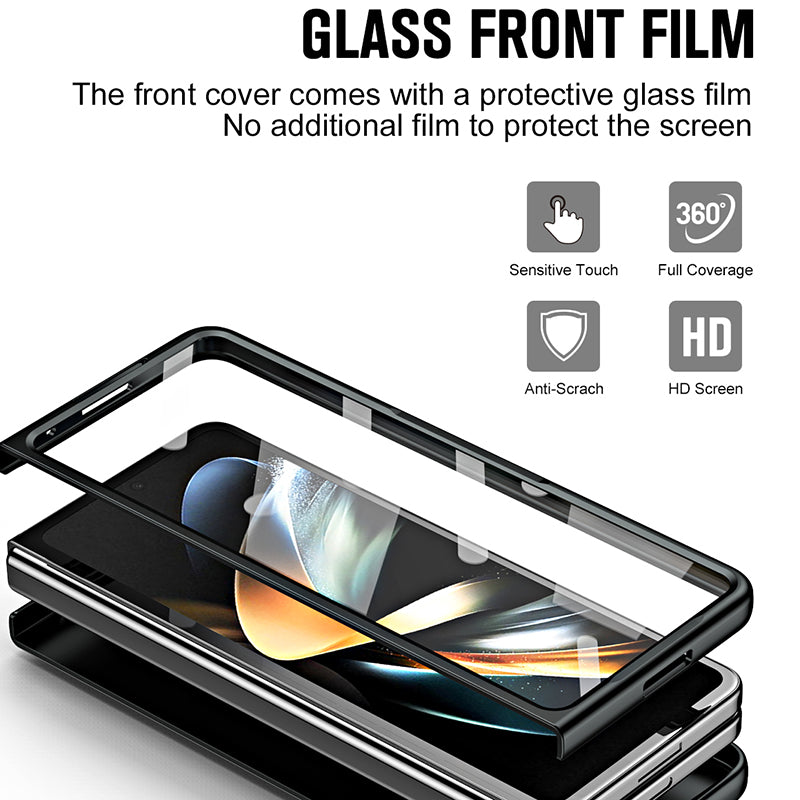 For Samsung Galaxy Z Fold6 5G AG Case Kickstand Matte PC Phone Cover with Tempered Glass Film / Stylus Pen - Champagne Gold