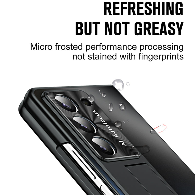 For Samsung Galaxy Z Fold6 5G AG Case Kickstand Matte PC Phone Cover with Tempered Glass Film / Stylus Pen - Champagne Gold