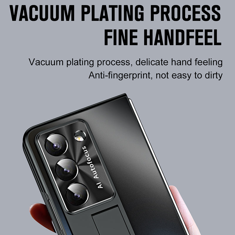 For Samsung Galaxy Z Fold6 5G AG Case Kickstand Matte PC Phone Cover with Tempered Glass Film / Stylus Pen - Champagne Gold