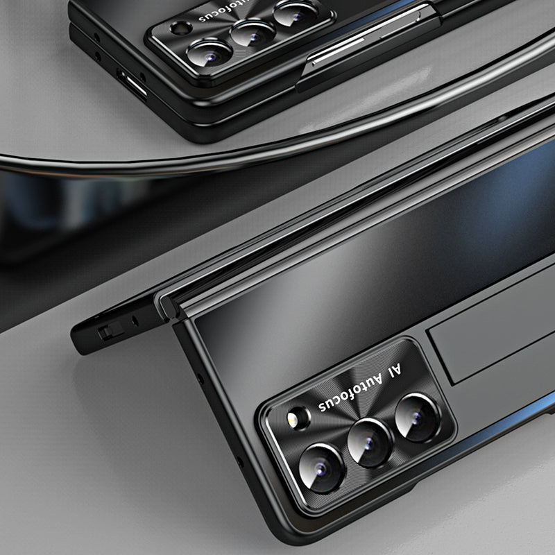 For Samsung Galaxy Z Fold6 5G AG Case Kickstand Matte PC Phone Cover with Tempered Glass Film / Stylus Pen - Champagne Gold