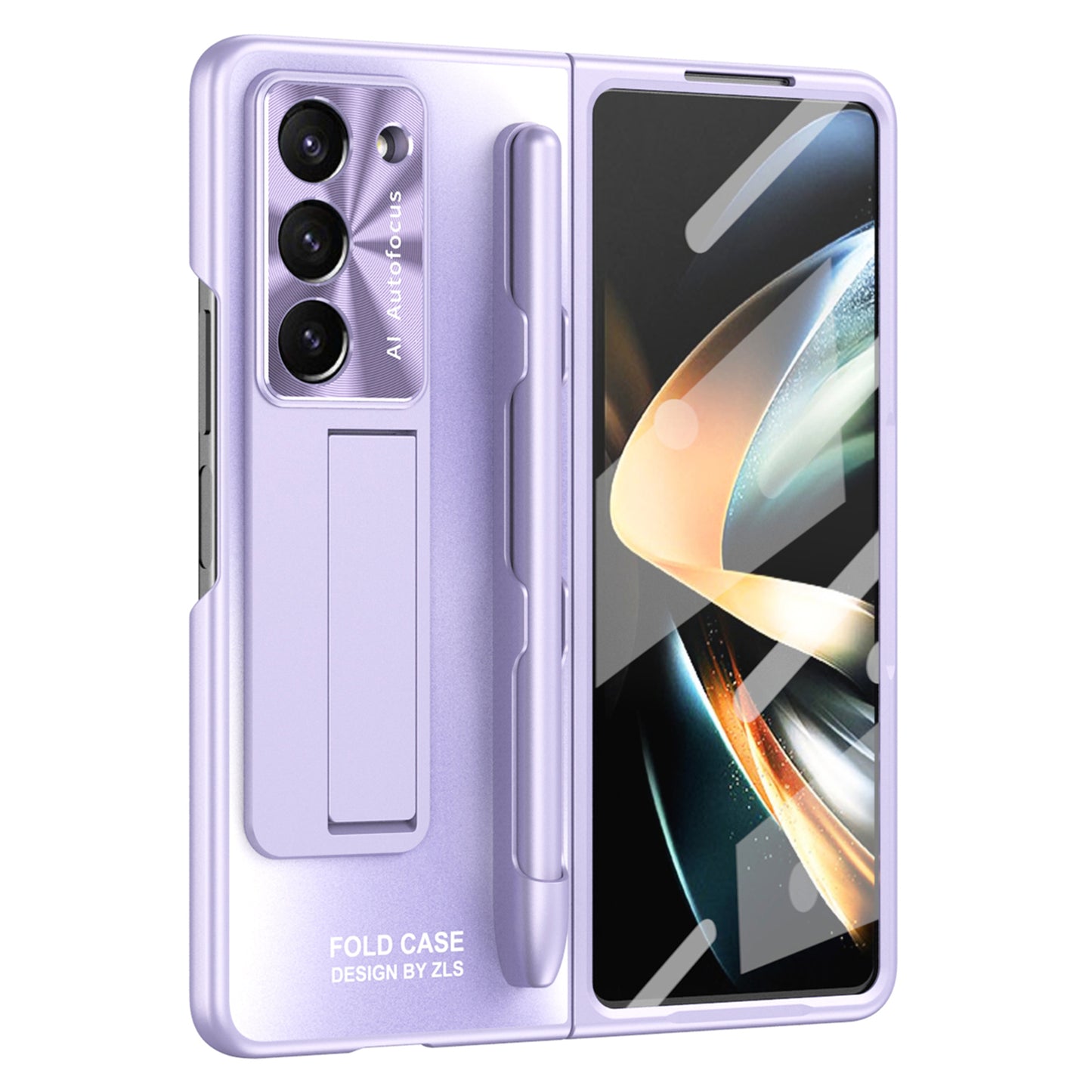 For Samsung Galaxy Z Fold6 5G AG Case Kickstand Matte PC Phone Cover with Tempered Glass Film / Stylus Pen - Purple
