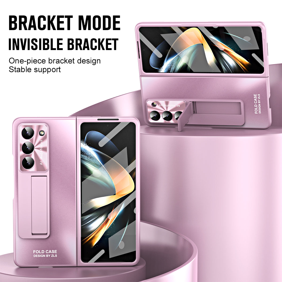 For Samsung Galaxy Z Fold6 5G Case Matte Kickstand PC Phone Cover with Tempered Glass Screen Protector - Pink