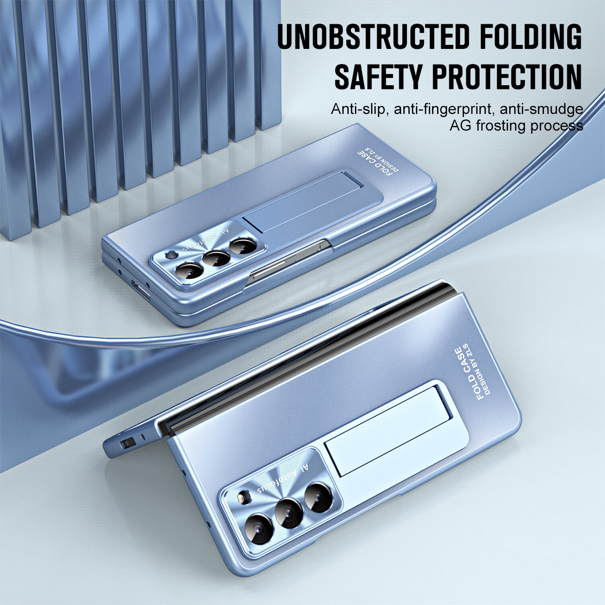 For Samsung Galaxy Z Fold6 5G Case Matte Kickstand PC Phone Cover with Tempered Glass Screen Protector - Blue