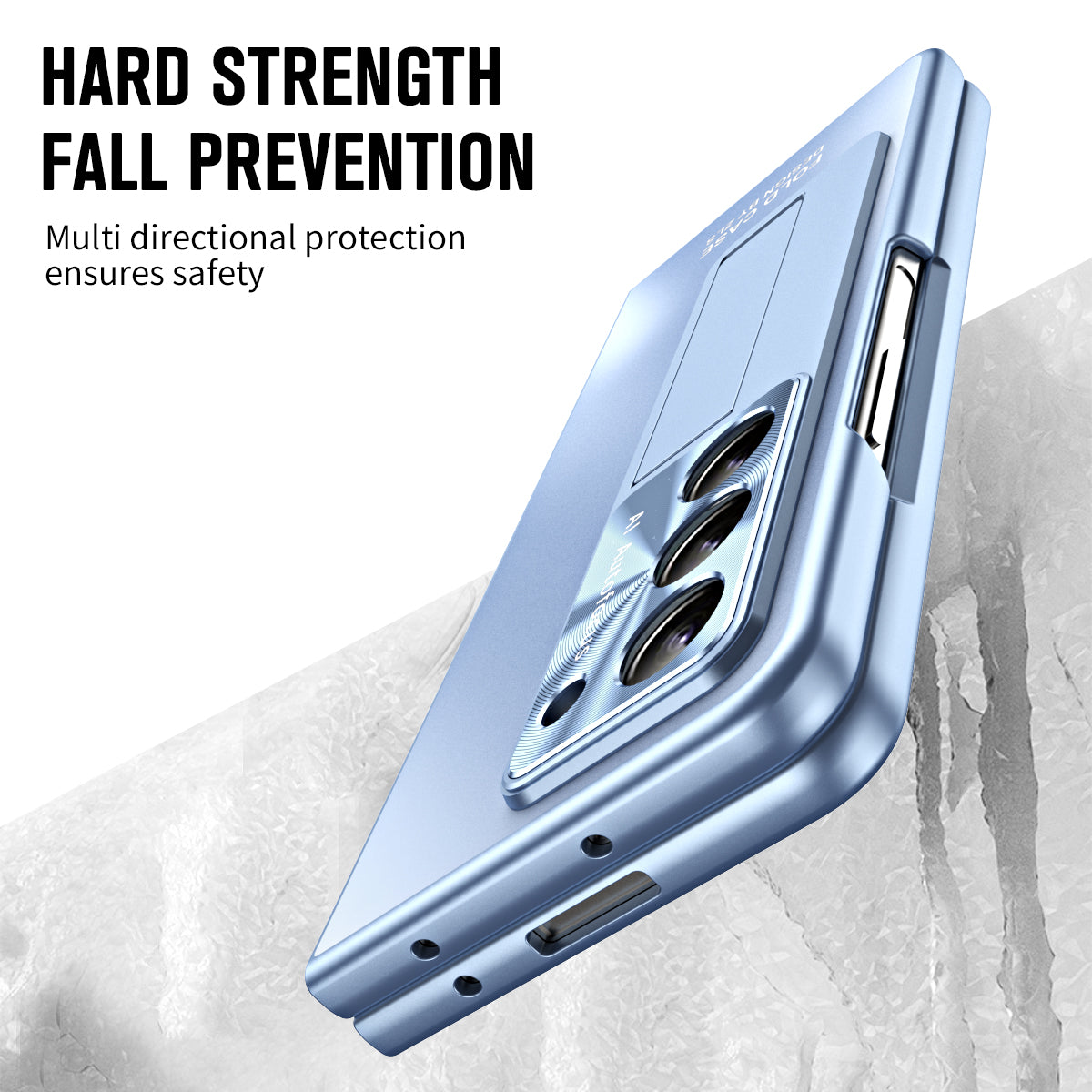 For Samsung Galaxy Z Fold6 5G Case Matte Kickstand PC Phone Cover with Tempered Glass Screen Protector - Blue