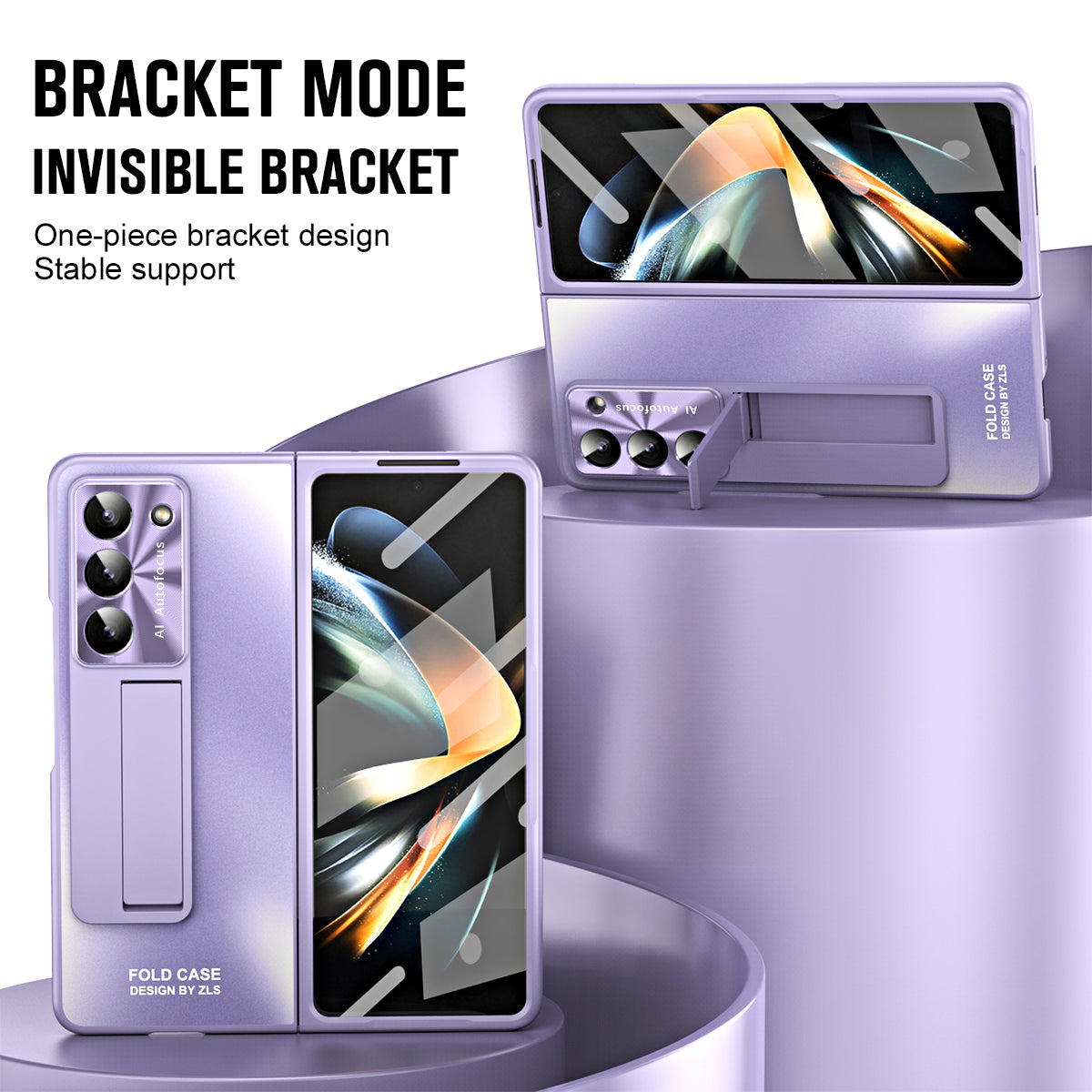 For Samsung Galaxy Z Fold6 5G Case Matte Kickstand PC Phone Cover with Tempered Glass Screen Protector - Purple