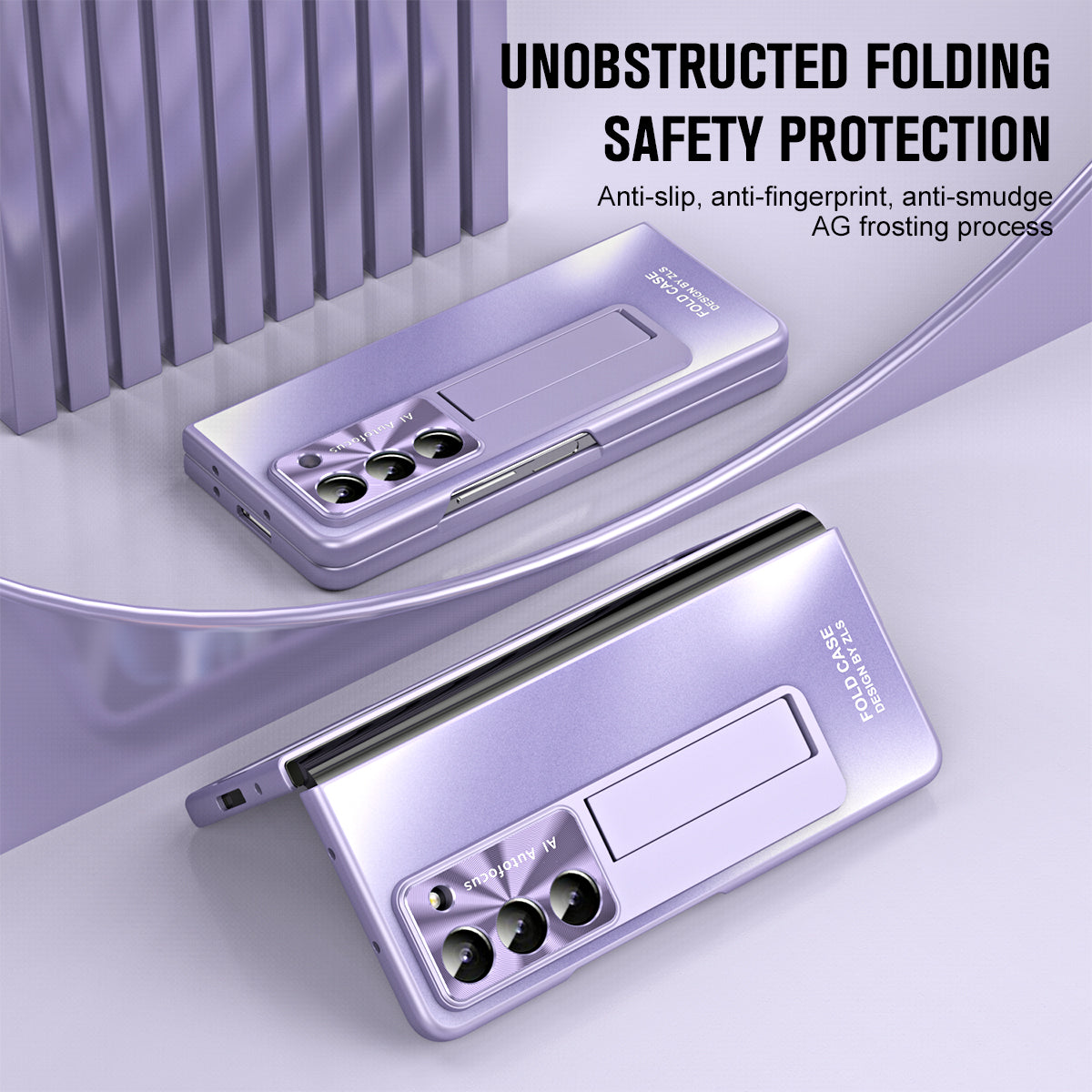 For Samsung Galaxy Z Fold6 5G Case Matte Kickstand PC Phone Cover with Tempered Glass Screen Protector - Purple