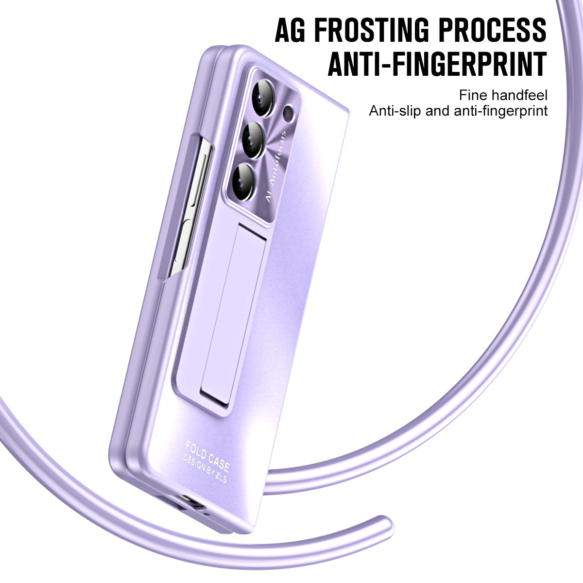For Samsung Galaxy Z Fold6 5G Case Matte Kickstand PC Phone Cover with Tempered Glass Screen Protector - Purple