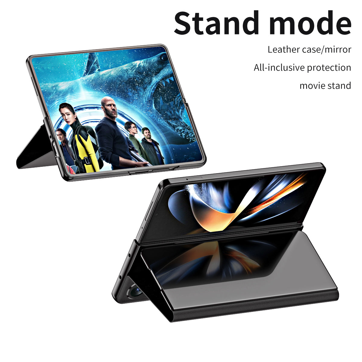 For Samsung Galaxy Z Fold6 5G Case Electroplating View Window Stand Leather Phone Cover - Black