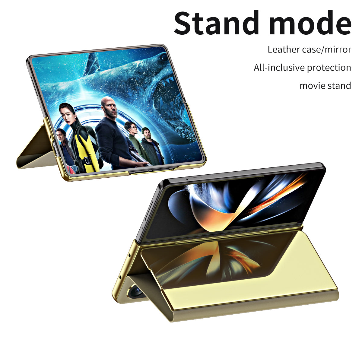 For Samsung Galaxy Z Fold6 5G Case Electroplating View Window Stand Leather Phone Cover - Gold