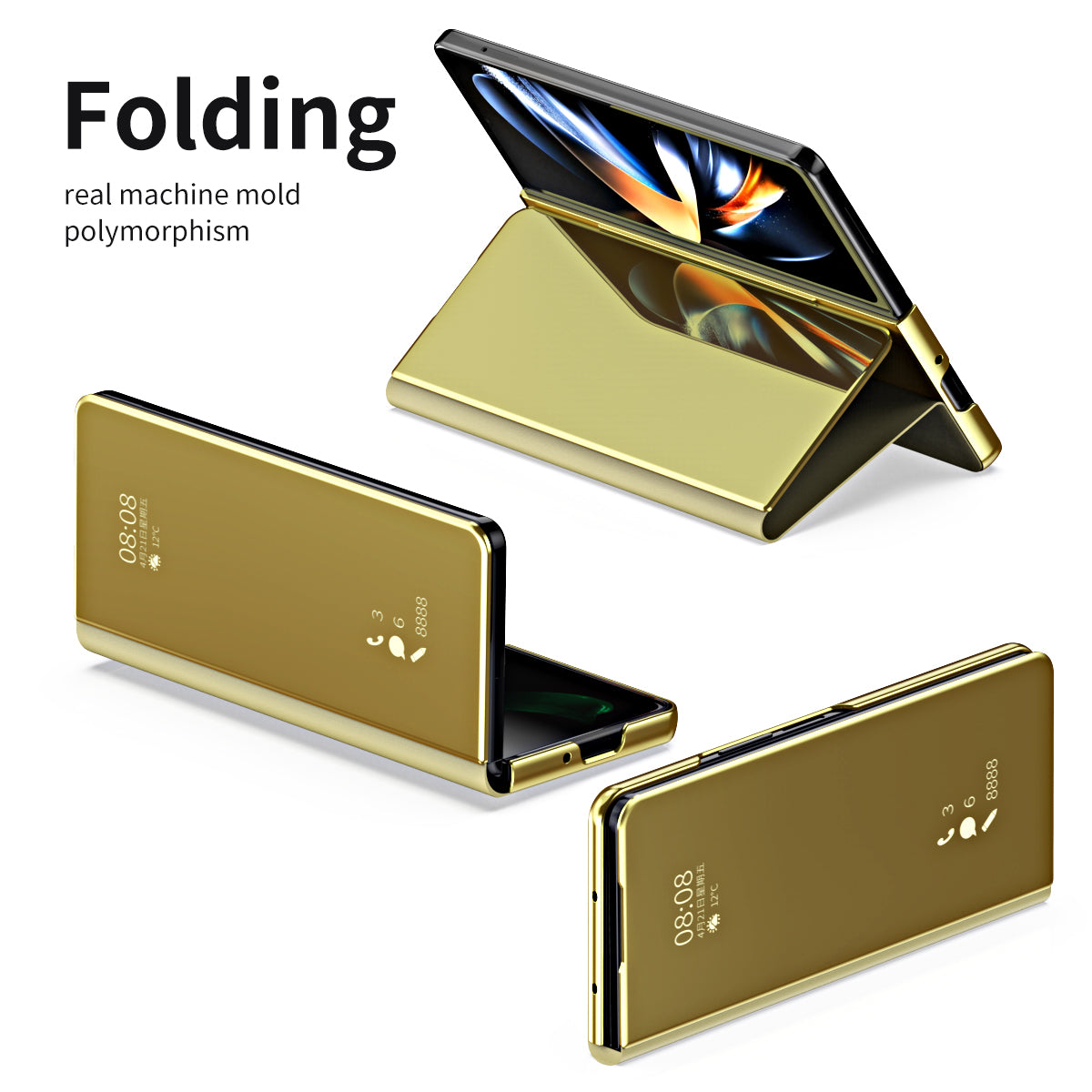 For Samsung Galaxy Z Fold6 5G Case Electroplating View Window Stand Leather Phone Cover - Gold