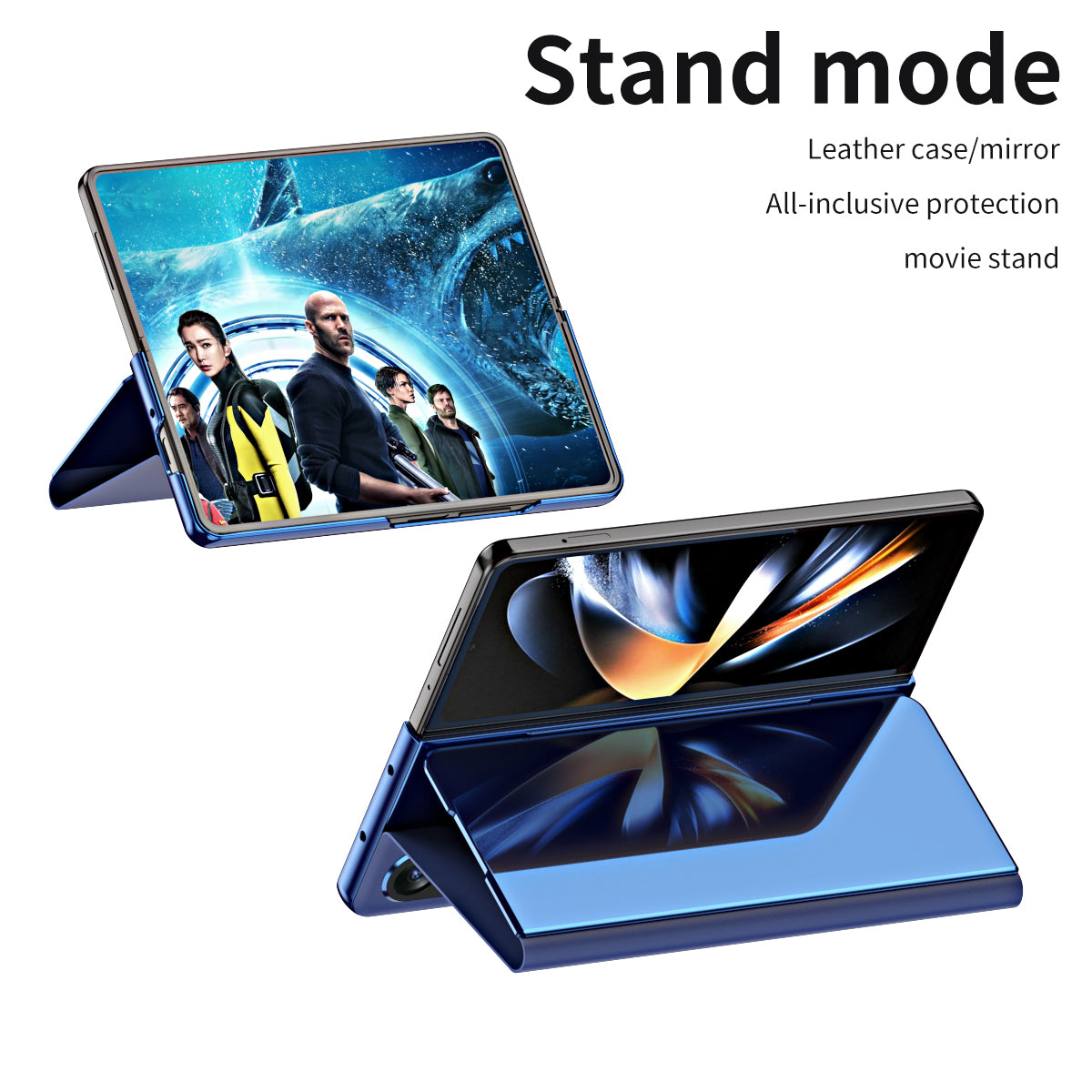 For Samsung Galaxy Z Fold6 5G Case Electroplating View Window Stand Leather Phone Cover - Blue
