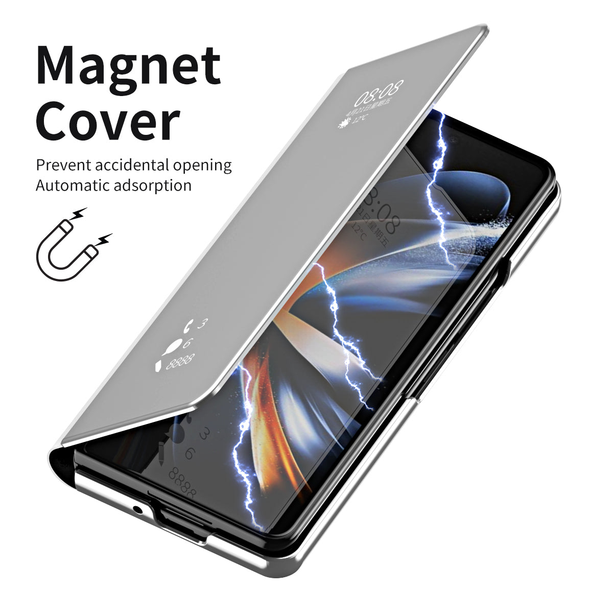 For Samsung Galaxy Z Fold6 5G Case Electroplating View Window Stand Leather Phone Cover - Silver