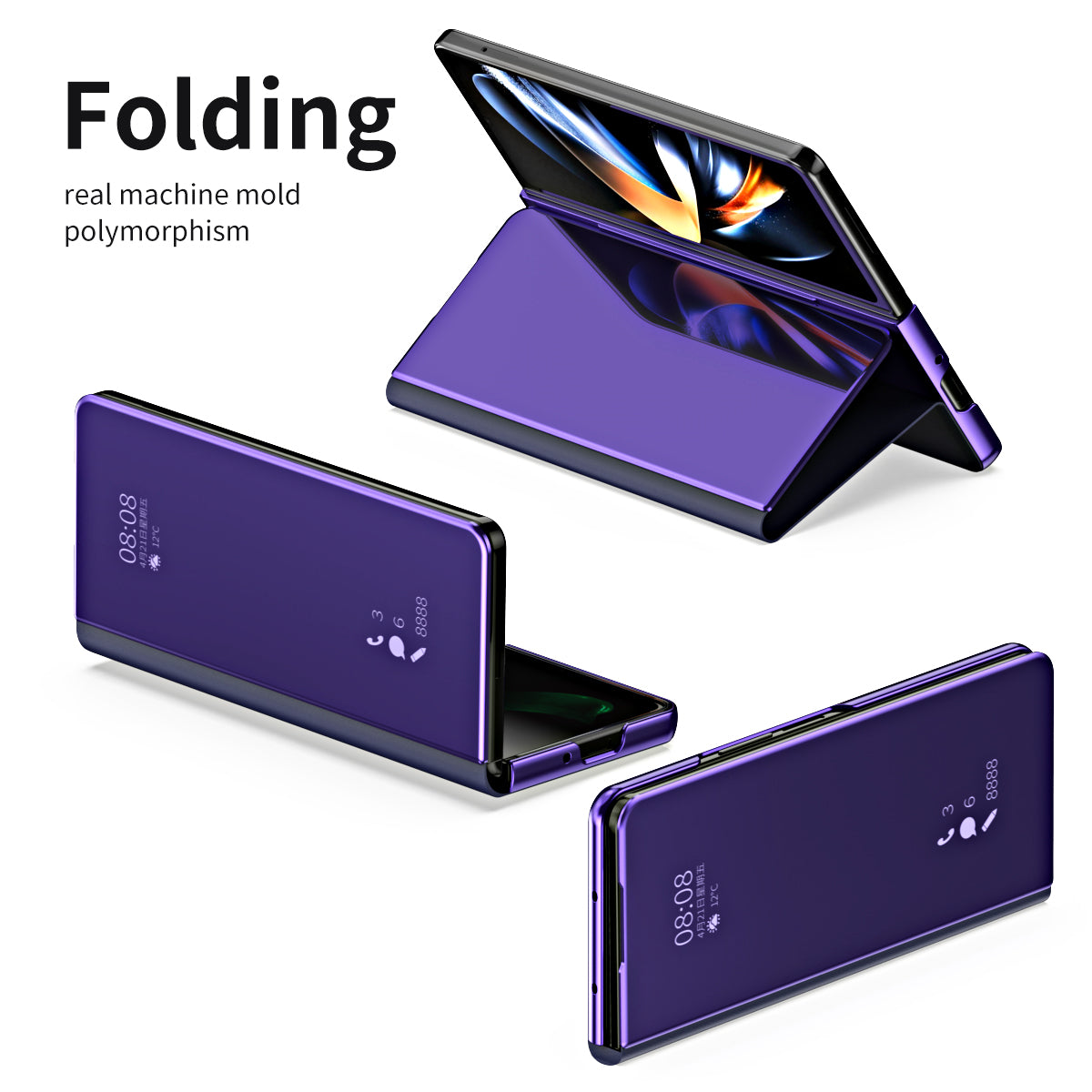 For Samsung Galaxy Z Fold6 5G Case Electroplating View Window Stand Leather Phone Cover - Purple