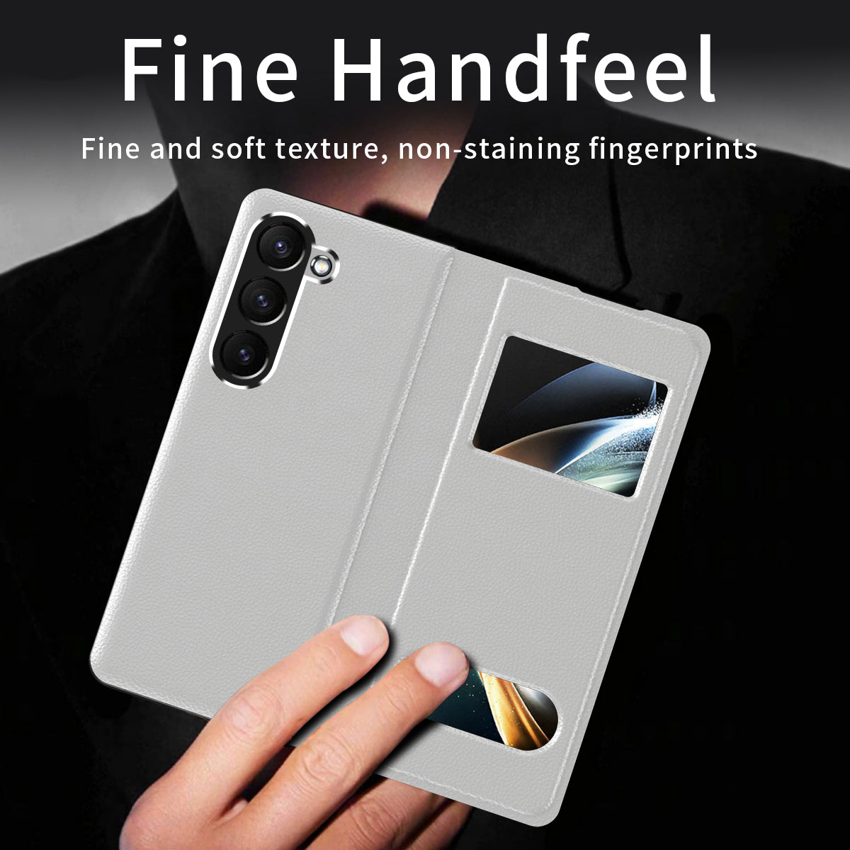 For Samsung Galaxy Z Fold6 5G Case PU Leather Litchi Texture Phone Cover View Window - White