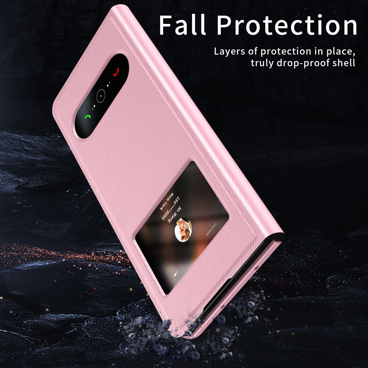 For Samsung Galaxy Z Fold6 5G Case PU Leather Litchi Texture Phone Cover View Window - Pink