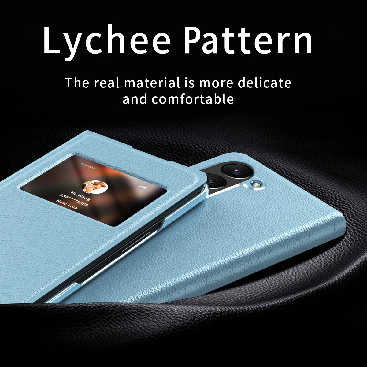 For Samsung Galaxy Z Fold6 5G Case PU Leather Litchi Texture Phone Cover View Window - Blue