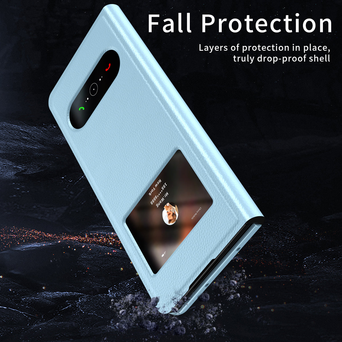 For Samsung Galaxy Z Fold6 5G Case PU Leather Litchi Texture Phone Cover View Window - Blue