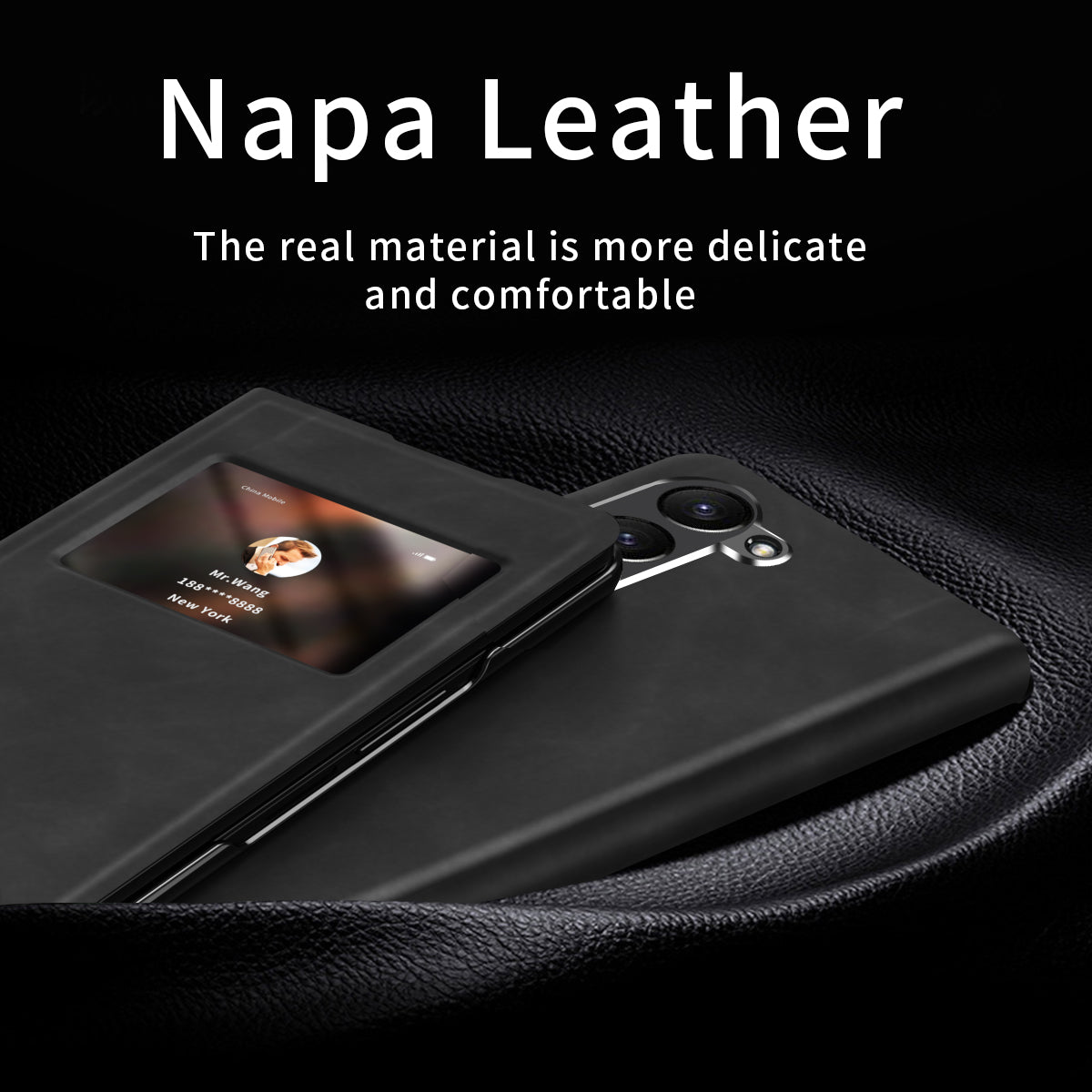 For Samsung Galaxy Z Fold6 5G Case Skin-Touch PU Leather View Window Phone Cover - Black