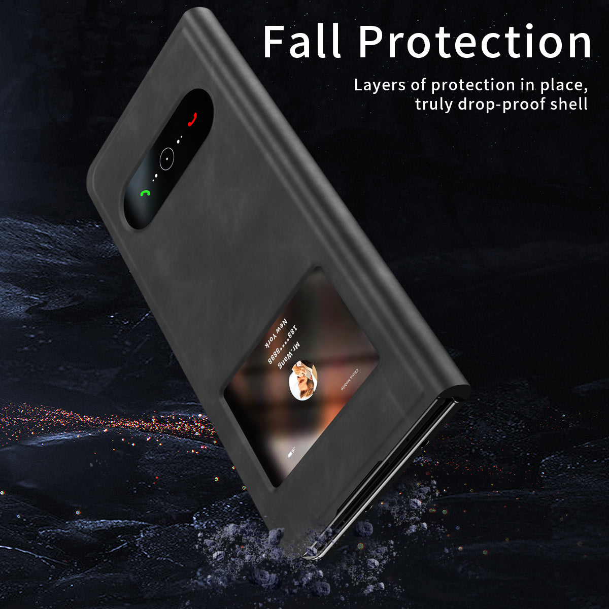 For Samsung Galaxy Z Fold6 5G Case Skin-Touch PU Leather View Window Phone Cover - Black