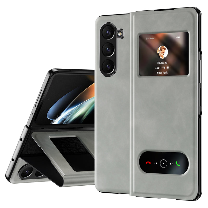 For Samsung Galaxy Z Fold6 5G Case Skin-touch PU Leather View Window Phone Cover - White