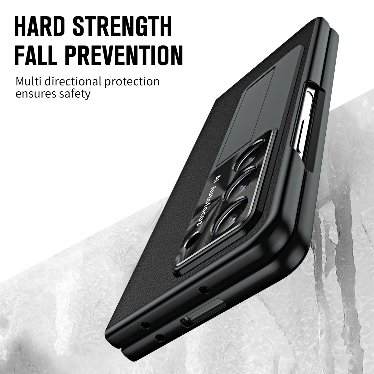For Samsung Galaxy Z Fold6 5G Case Kickstand Leather+PC Cover with Tempered Glass Film - Black