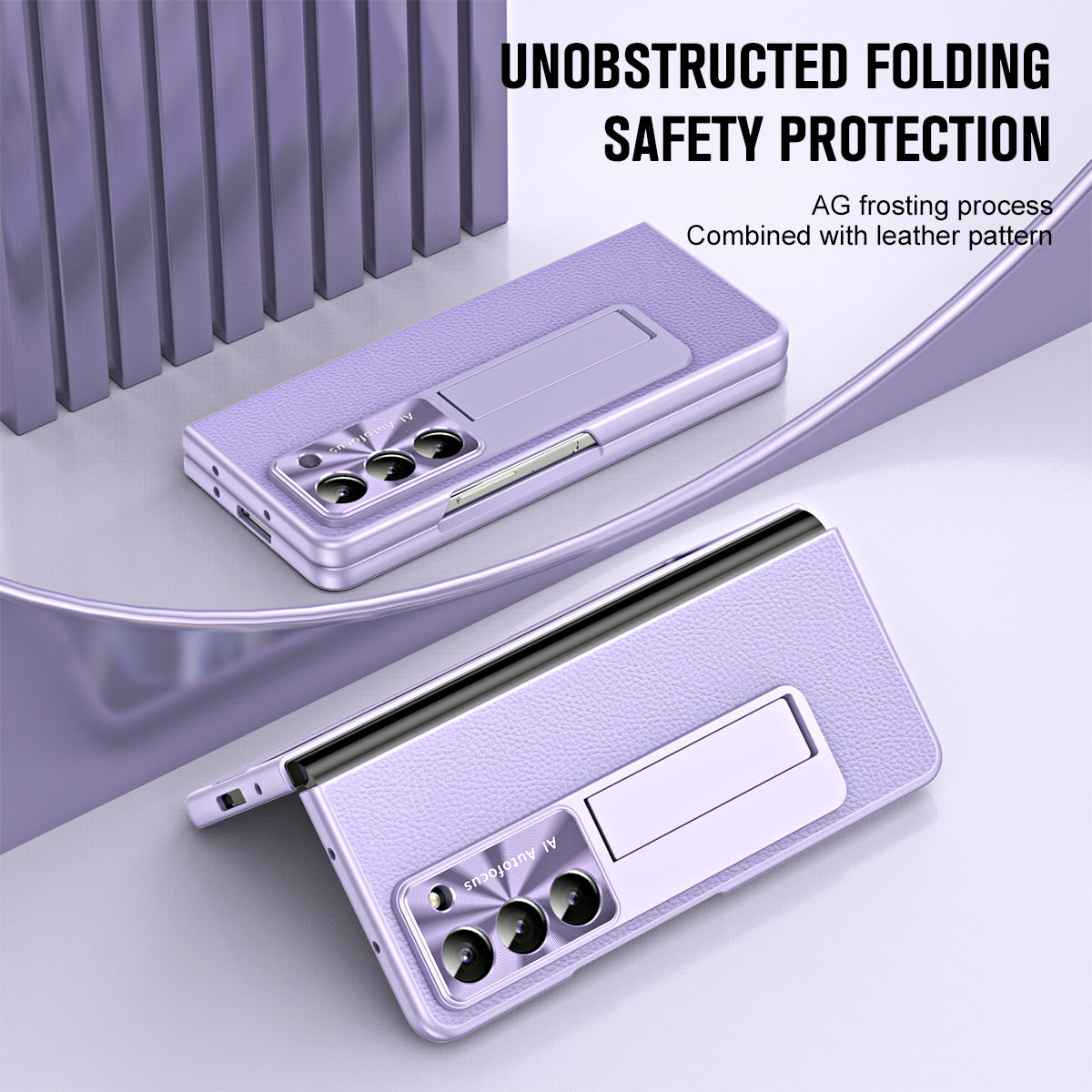 For Samsung Galaxy Z Fold6 5G Case Kickstand Leather+PC Cover with Tempered Glass Film - Purple