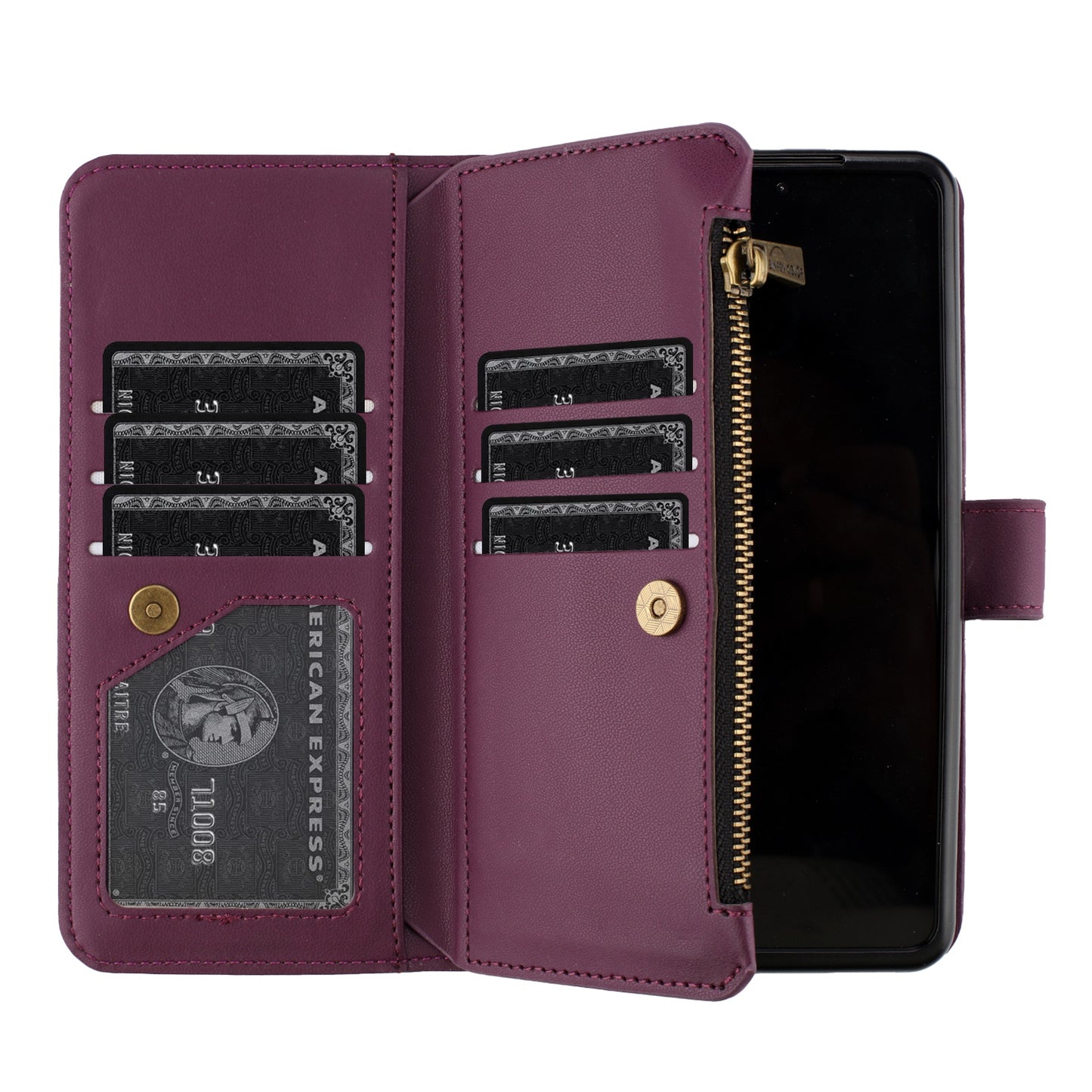BINFEN COLOR For Samsung Galaxy Z Fold6 5G Case Zipper PU Leather Wallet Phone Cover - Dark Purple