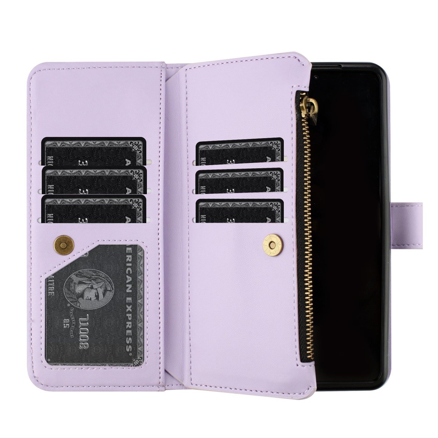 BINFEN COLOR For Samsung Galaxy Z Fold6 5G Case Zipper PU Leather Wallet Phone Cover - Purple