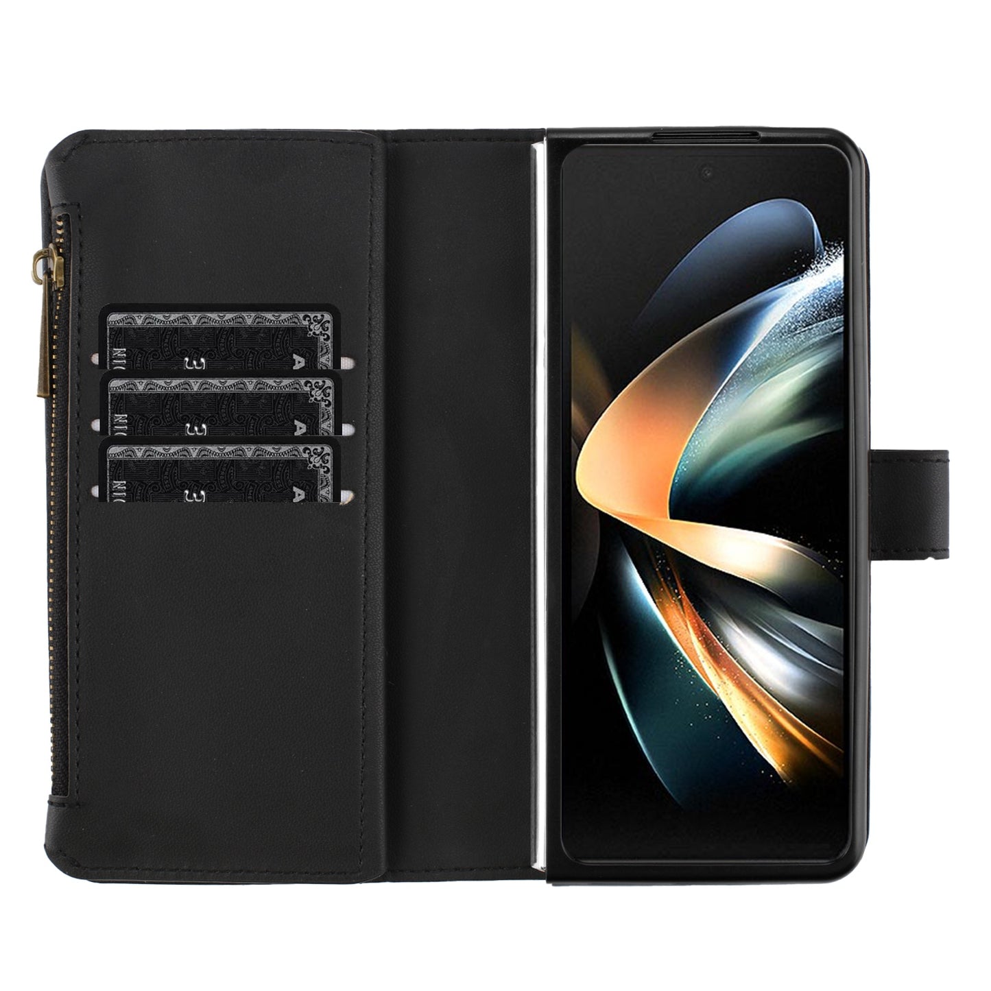 BINFEN COLOR For Samsung Galaxy Z Fold6 5G Case Zipper PU Leather Wallet Phone Cover - Black