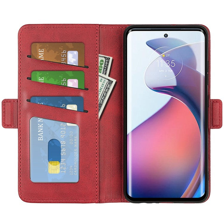 For Motorola Moto S30 Pro 5G / Edge 30 Fusion 5G Full Protection Phone Case Textured PU Leather Dual Magnetic Clasp Folio Flip Stand Wallet Cover - Red