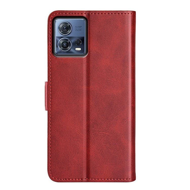 For Motorola Moto S30 Pro 5G / Edge 30 Fusion 5G Full Protection Phone Case Textured PU Leather Dual Magnetic Clasp Folio Flip Stand Wallet Cover - Red