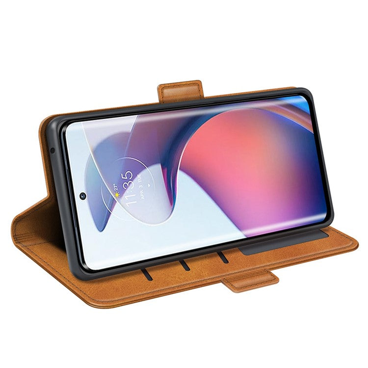 For Motorola Moto S30 Pro 5G / Edge 30 Fusion 5G Full Protection Phone Case Textured PU Leather Dual Magnetic Clasp Folio Flip Stand Wallet Cover - Yellow