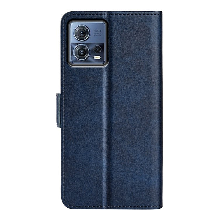 For Motorola Moto S30 Pro 5G / Edge 30 Fusion 5G Full Protection Phone Case Textured PU Leather Dual Magnetic Clasp Folio Flip Stand Wallet Cover - Blue