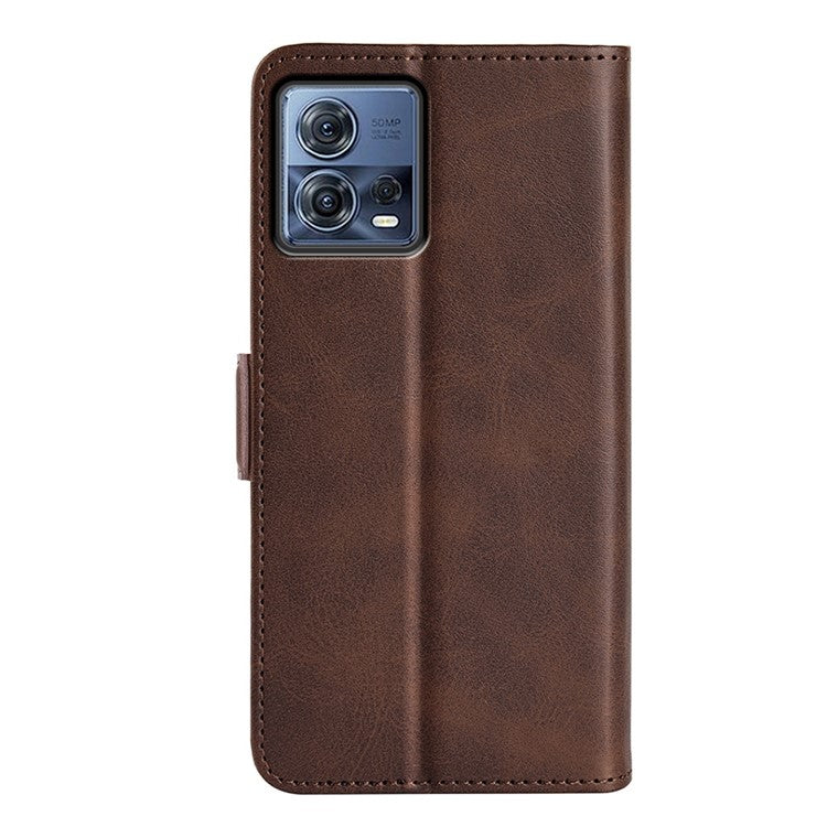 For Motorola Moto S30 Pro 5G / Edge 30 Fusion 5G Full Protection Phone Case Textured PU Leather Dual Magnetic Clasp Folio Flip Stand Wallet Cover - Brown