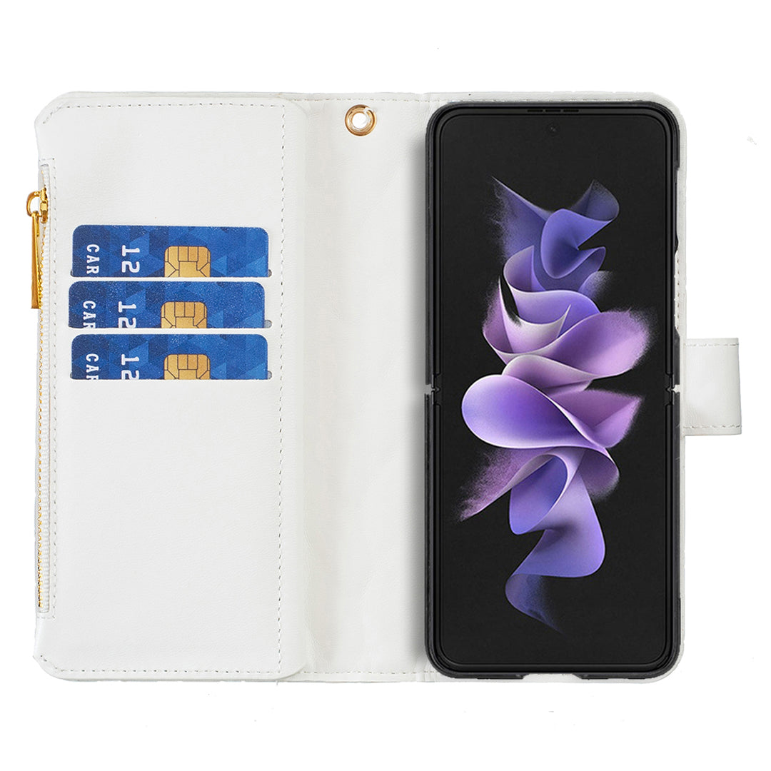 BINFEN COLOR For Samsung Galaxy Z Fold6 5G Case PU Leather Zipper Pocket Phone Cover - White