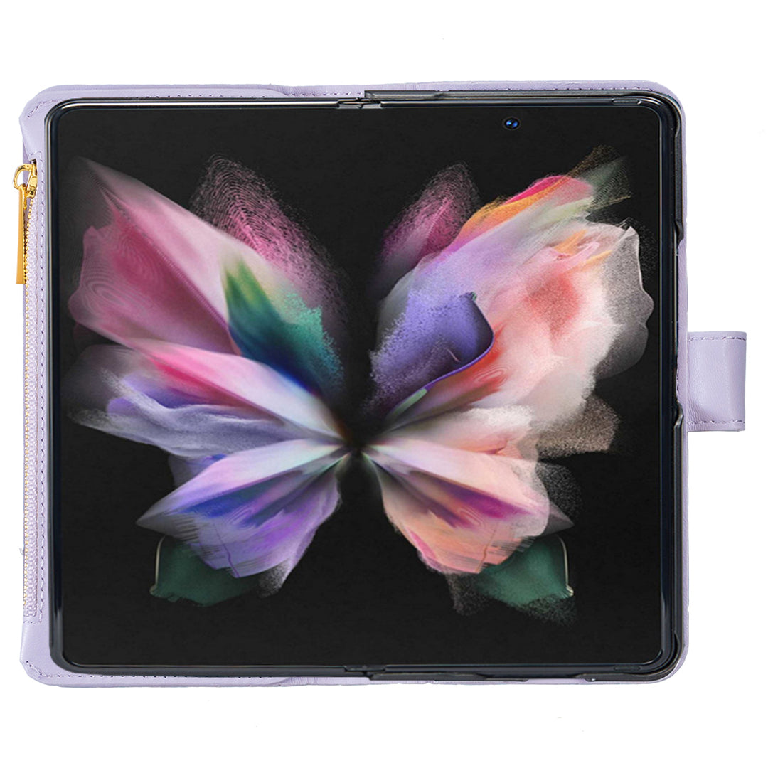 BINFEN COLOR For Samsung Galaxy Z Fold6 5G Case PU Leather Zipper Pocket Phone Cover - Purple