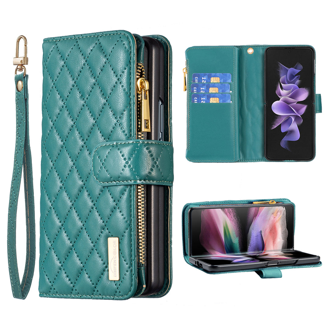 BINFEN COLOR For Samsung Galaxy Z Fold6 5G Case PU Leather Zipper Pocket Phone Cover - Green