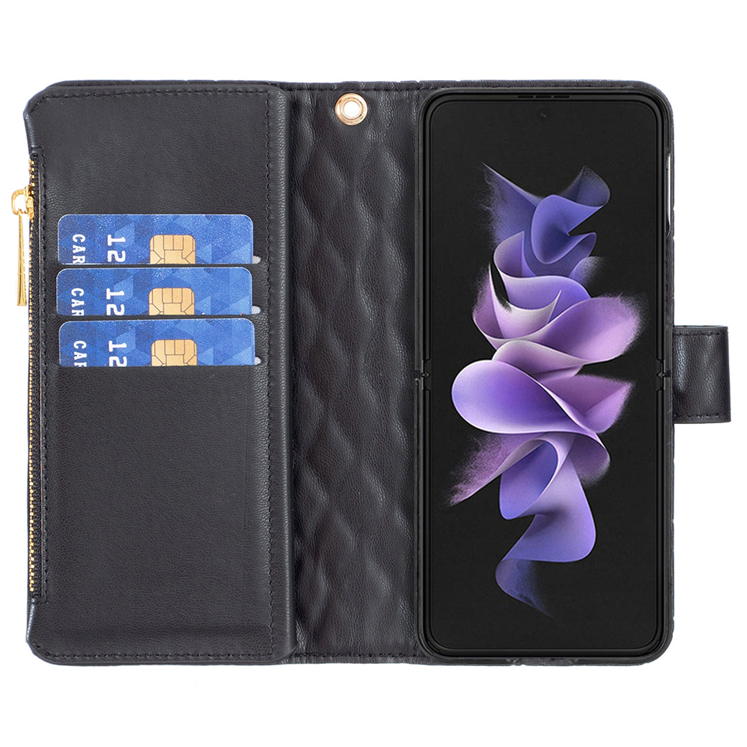 BINFEN COLOR For Samsung Galaxy Z Fold6 5G Case PU Leather Zipper Pocket Phone Cover - Black